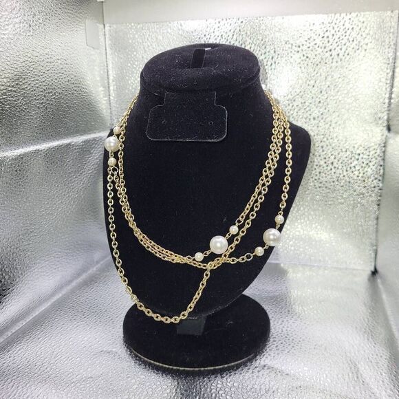 Elegant Extra Long Gold Chain and Pearl Long Necklace - Picture 2 of 2